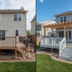 Professional comparison of a deck renovation and full deck replacement, showing the differences between upgrading an existing deck and building a new composite deck.